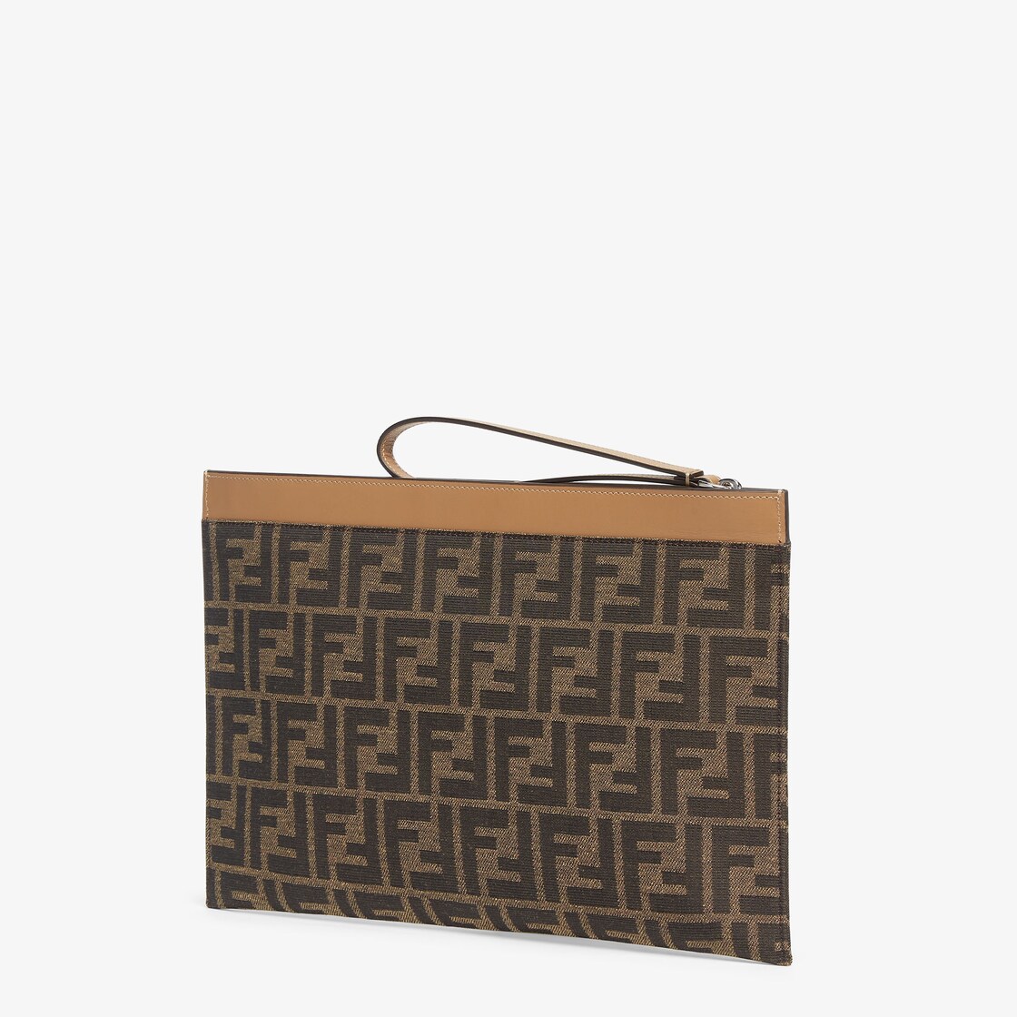 FF Medium Flat Pouch - Brown fabric pouch | Fendi