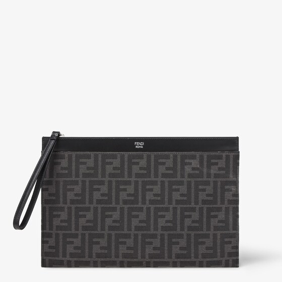 Fendi Ff Jacquard Flat Pouch Medium In Black