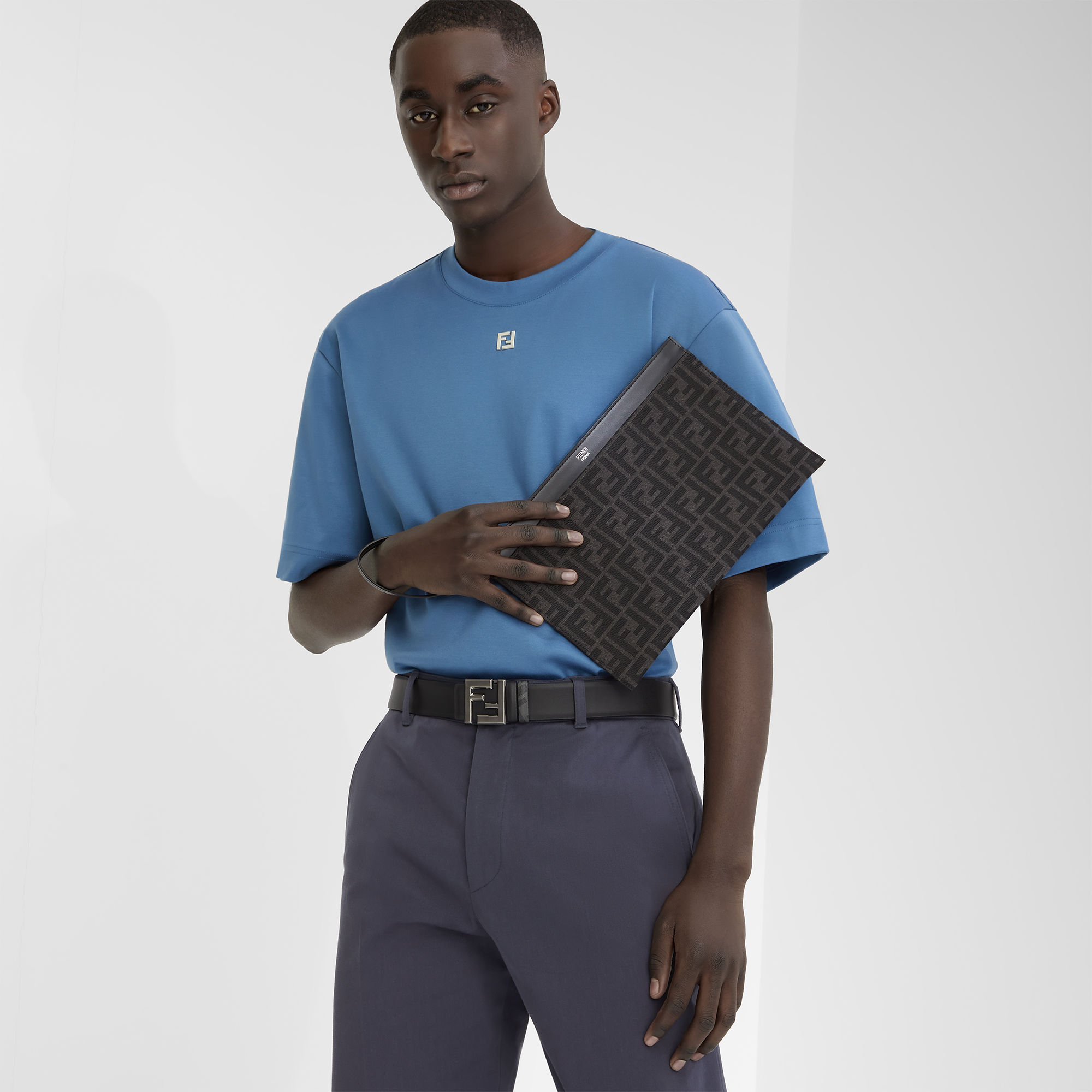 FF Jacquard Flat Pouch Medium Fabric Black | Fendi FF Jacquard Flat Pouch Medium Fabric Black | Fendi