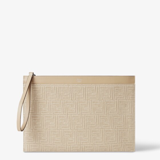 Fendi Ff Medium Flat Pouch In Sand