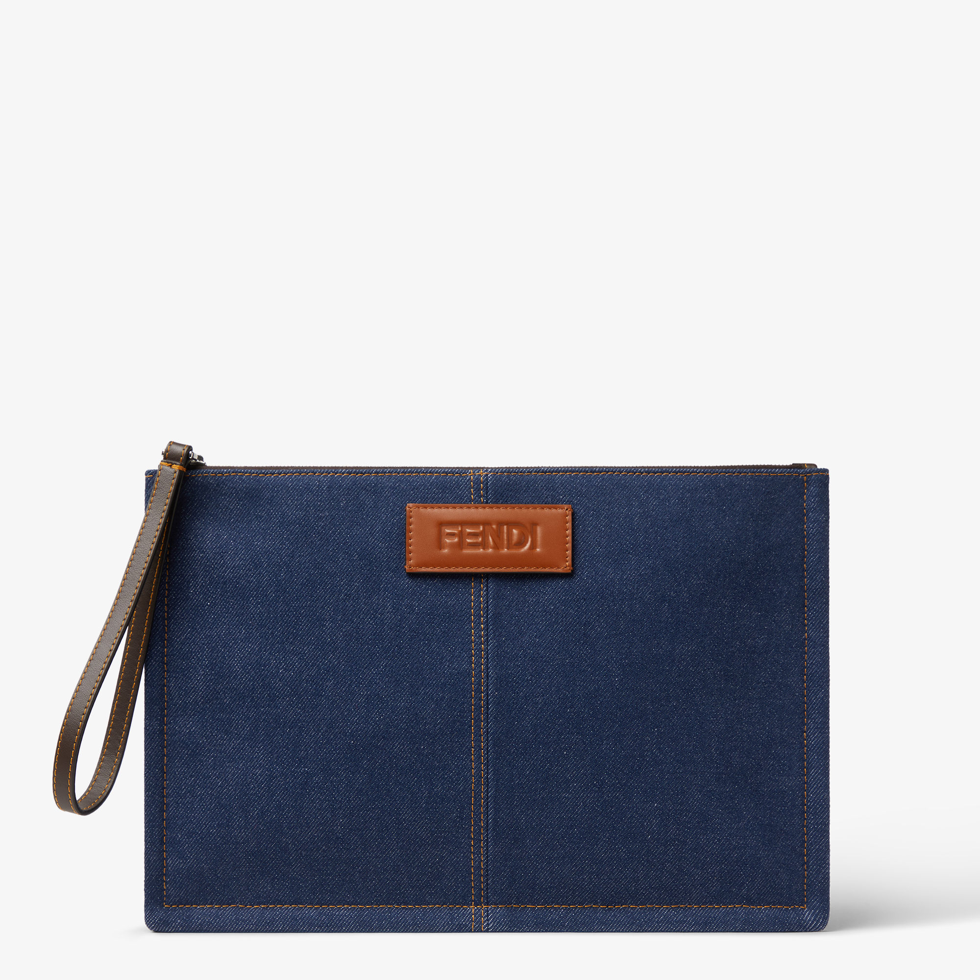 IM036 FENDI コンフォーターケース SL 150×210cm ネイビー FF Medium Flat Pouch - Blue | FENDI International
