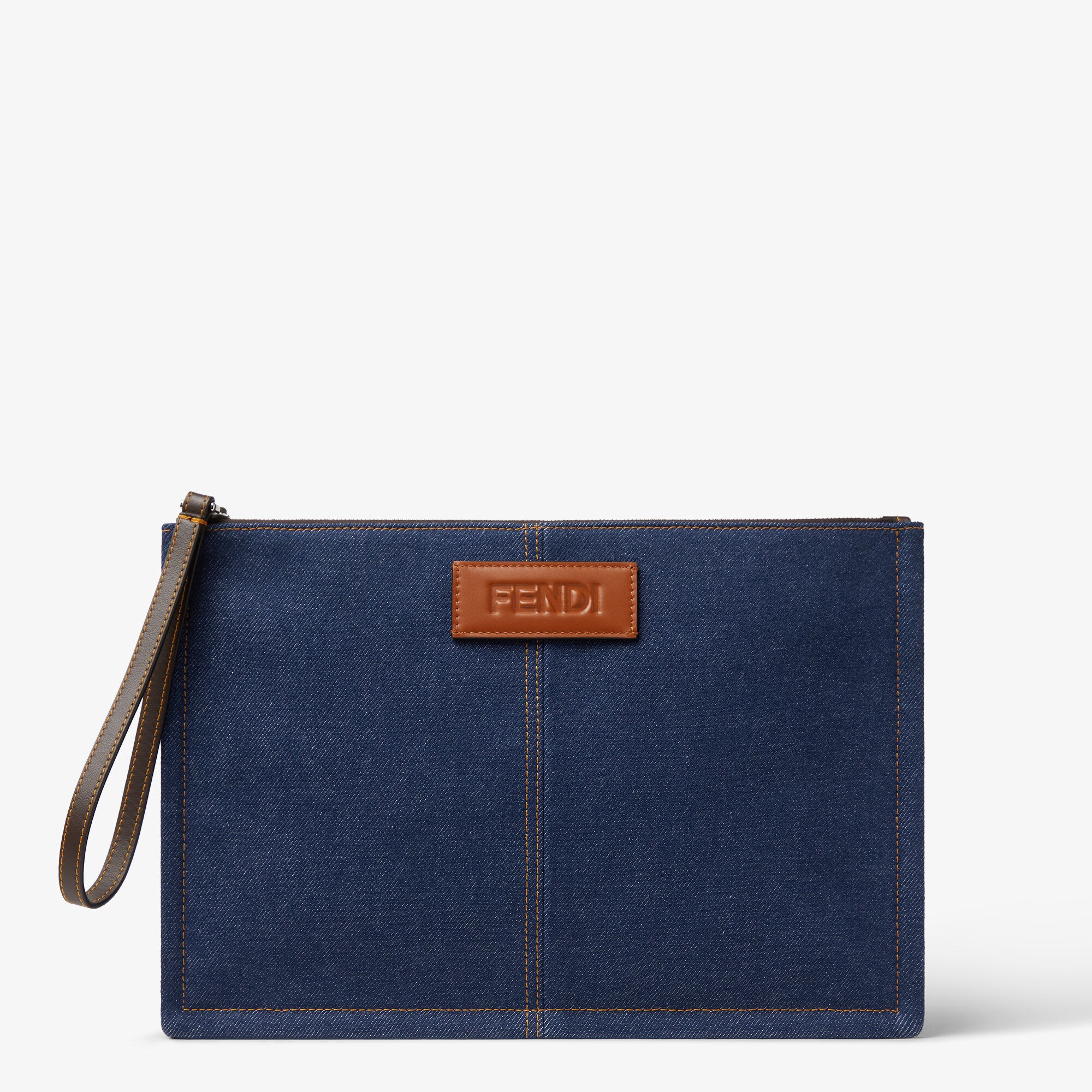 フェンディ　FENDI ダークデニム スリムフィット　使用感なし FF フラット スリム クラッチ ミディアム デニム ブルー | Fendi