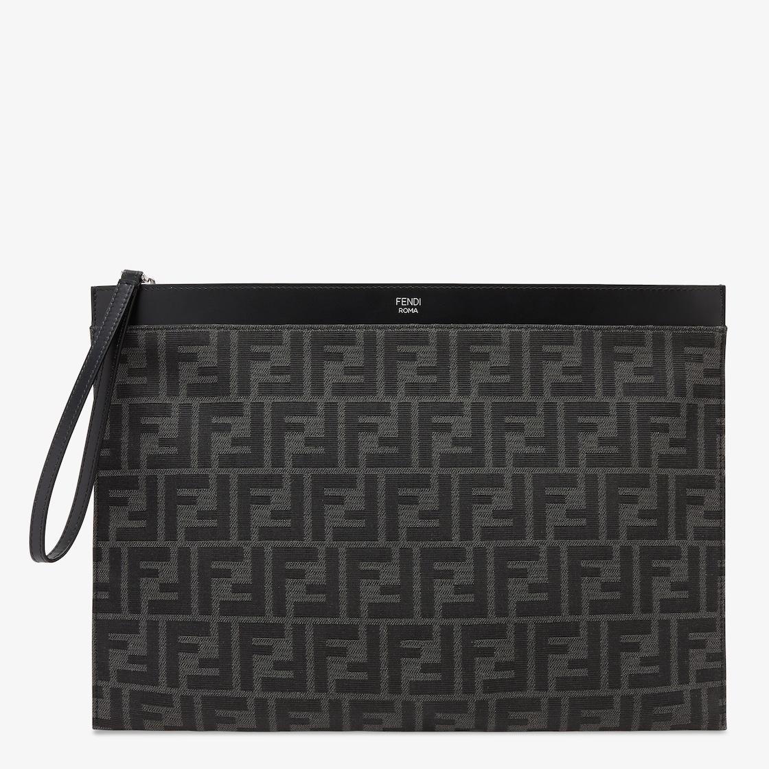 Grande pochette plate FF Pochette en tissu noir Fendi