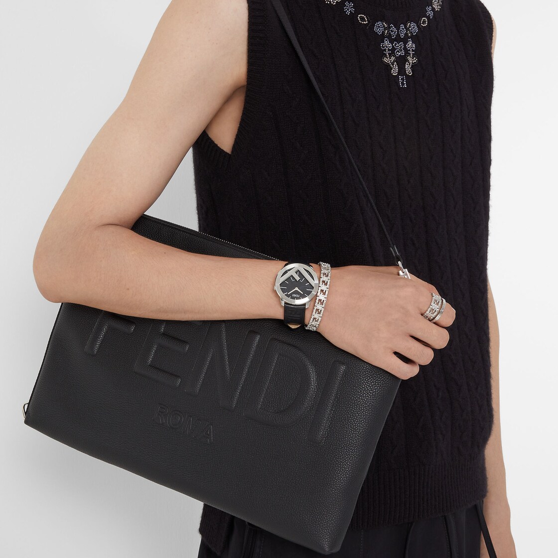 Fendi Roma Clutch - Black leather pouch