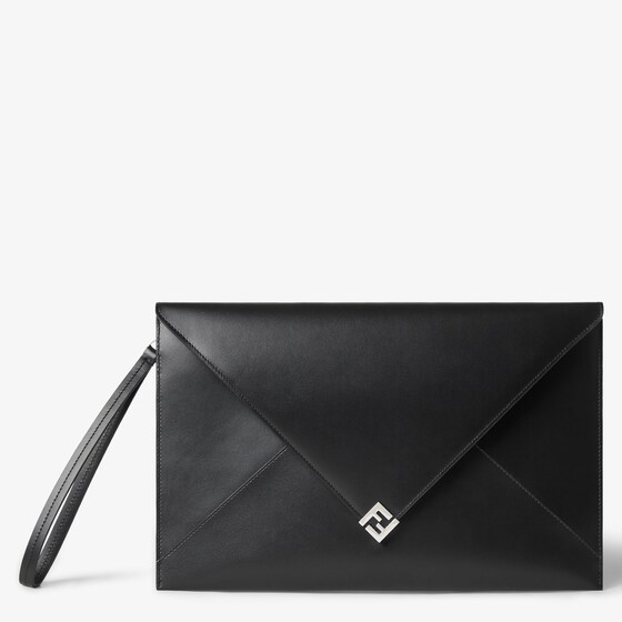 Fendi Large Ff Squared Flat Pouch In Black