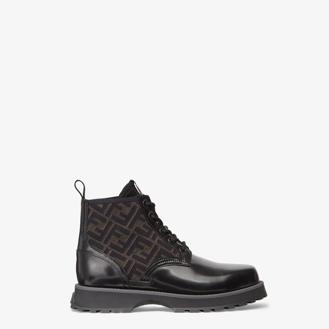 Fendi Logo Plaque Lace-up Biker Boots in Black