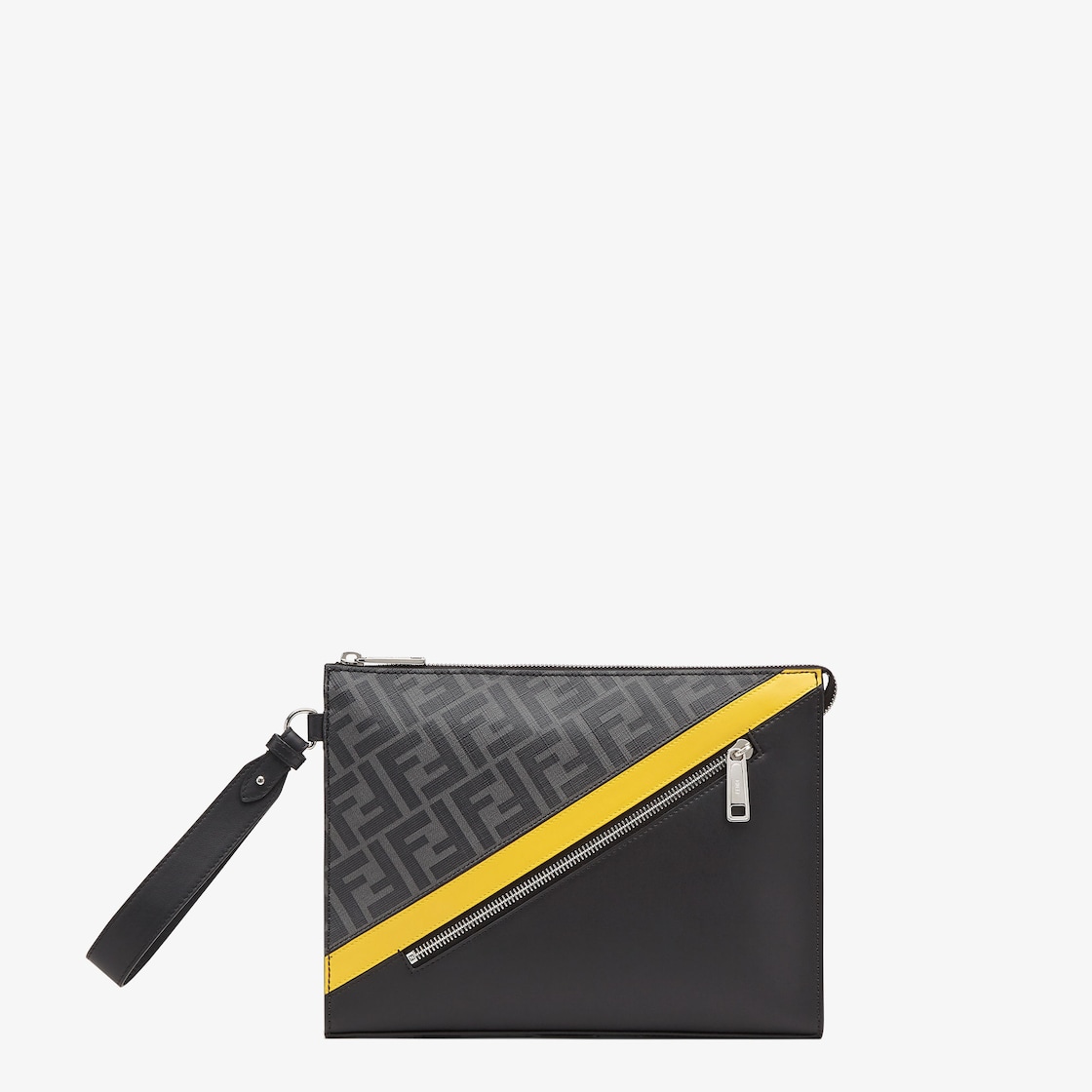 Fendi Diagonal Clutch - Grey fabric pouch