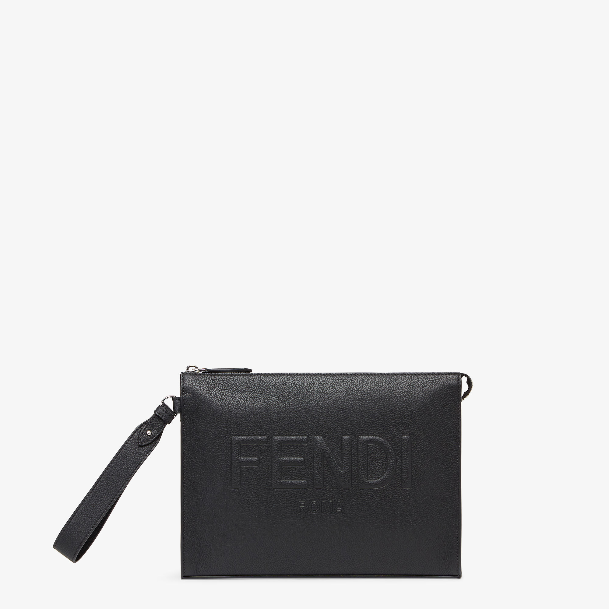 レザー製 Fendi Roma フラット スリム クラッチ - ブラックレザー ポーチ | Fendi