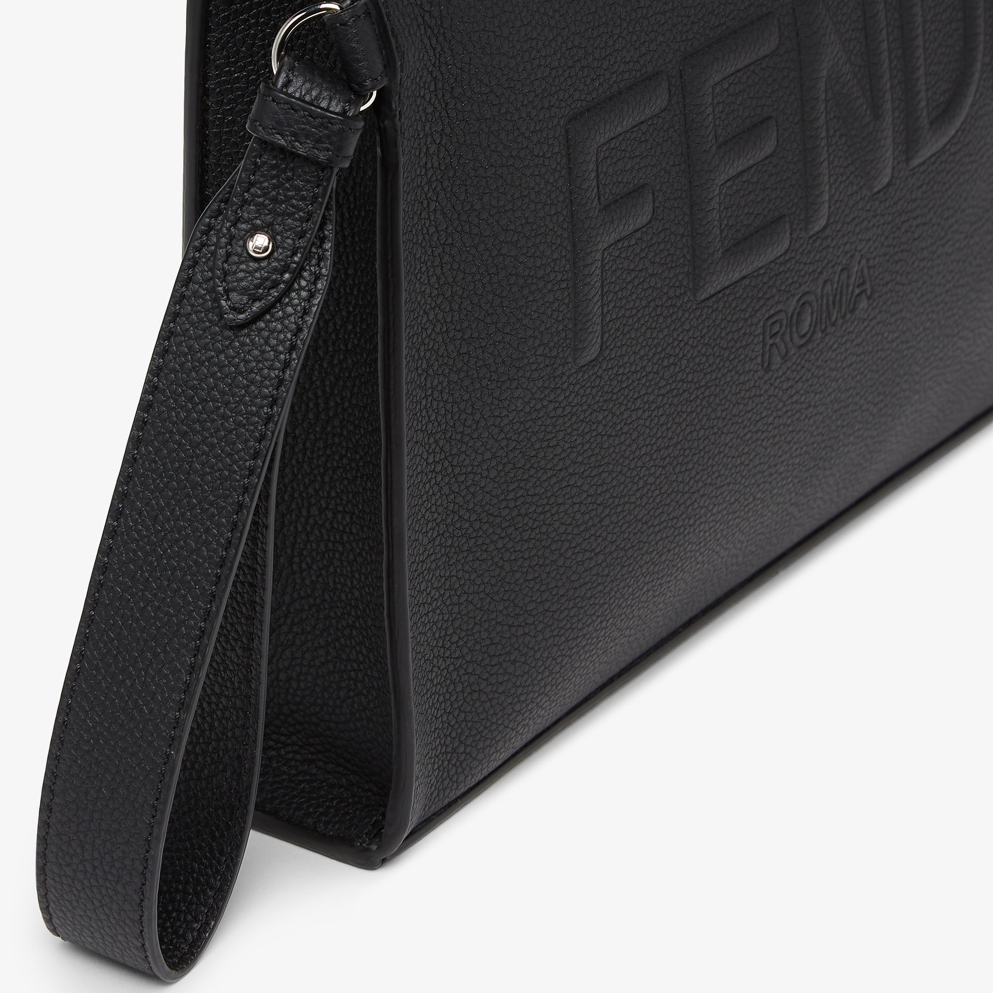 レザー製 Fendi Roma フラット スリム クラッチ - ブラックレザー ポーチ | Fendi