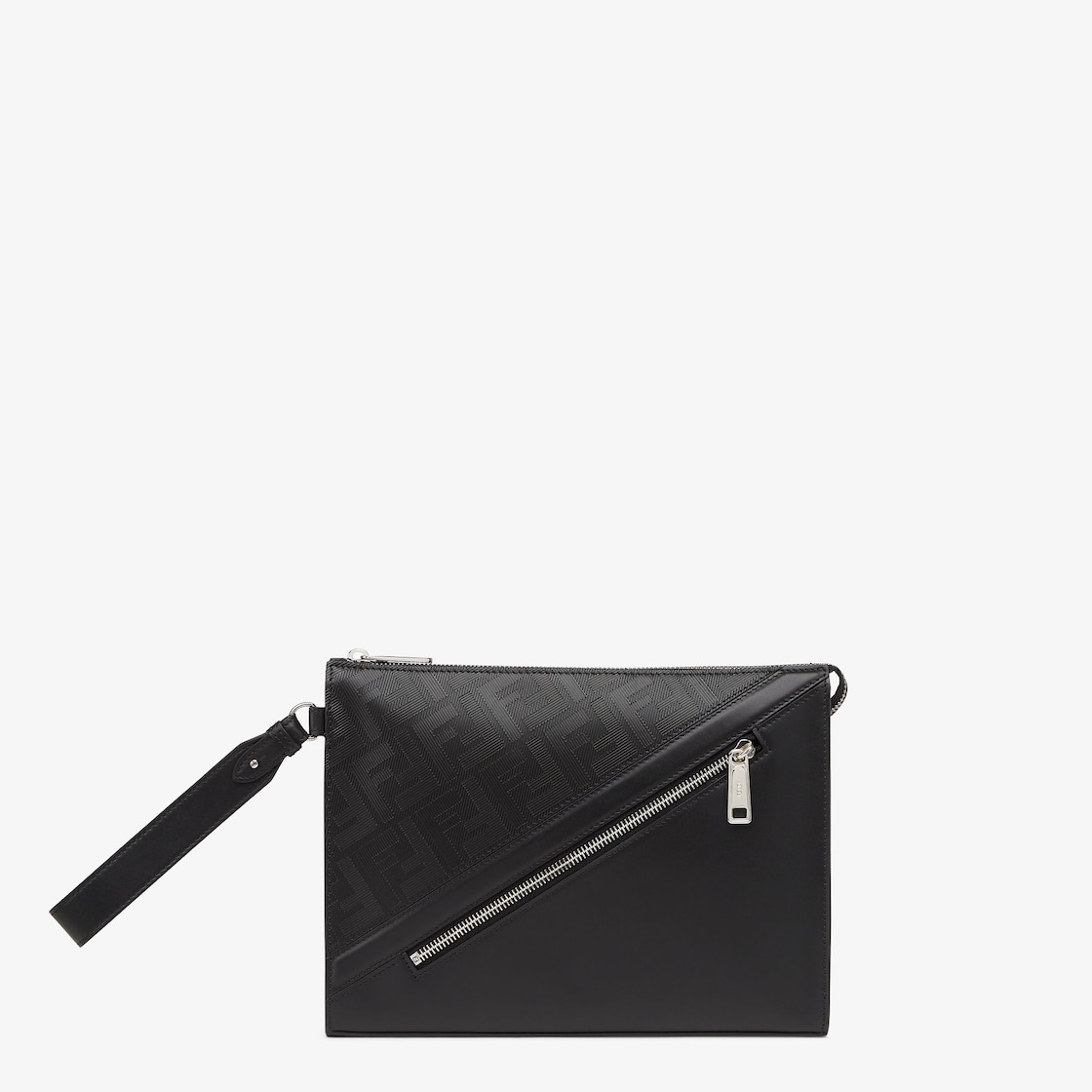 Fendi Shadow Diagonal Clutch Black leather pouch Fendi