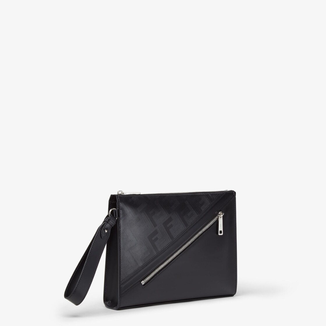 FENDI: Shadow Diagonal clutch in leather - Black  Fendi briefcase  7N0110AP1T online at