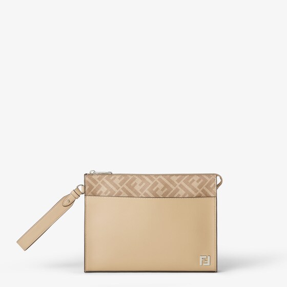 Fendi Ff Squared Clutch In Sand