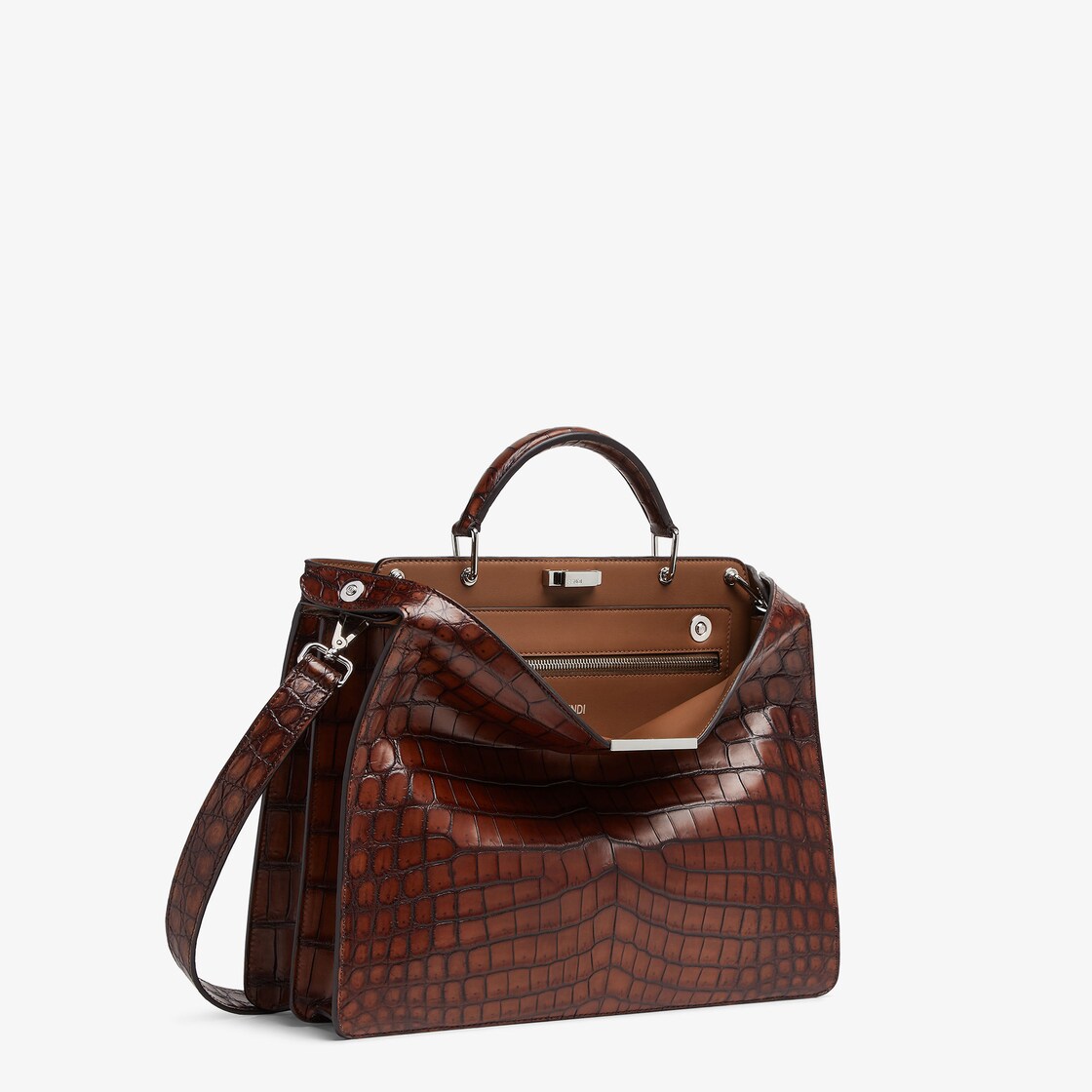 FENDI 手袋 Peekaboo ISeeU中号手袋-渐变棕色鳄鱼皮手袋-男士手袋-FENDI芬迪官网