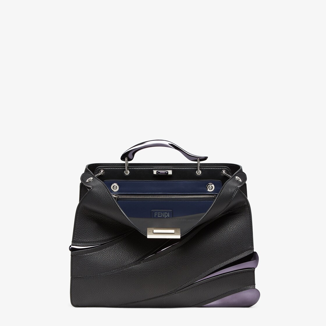 MAD x Fendi Peekaboo ISeeU Medium Black leather and dark blue aluminium bag Fendi