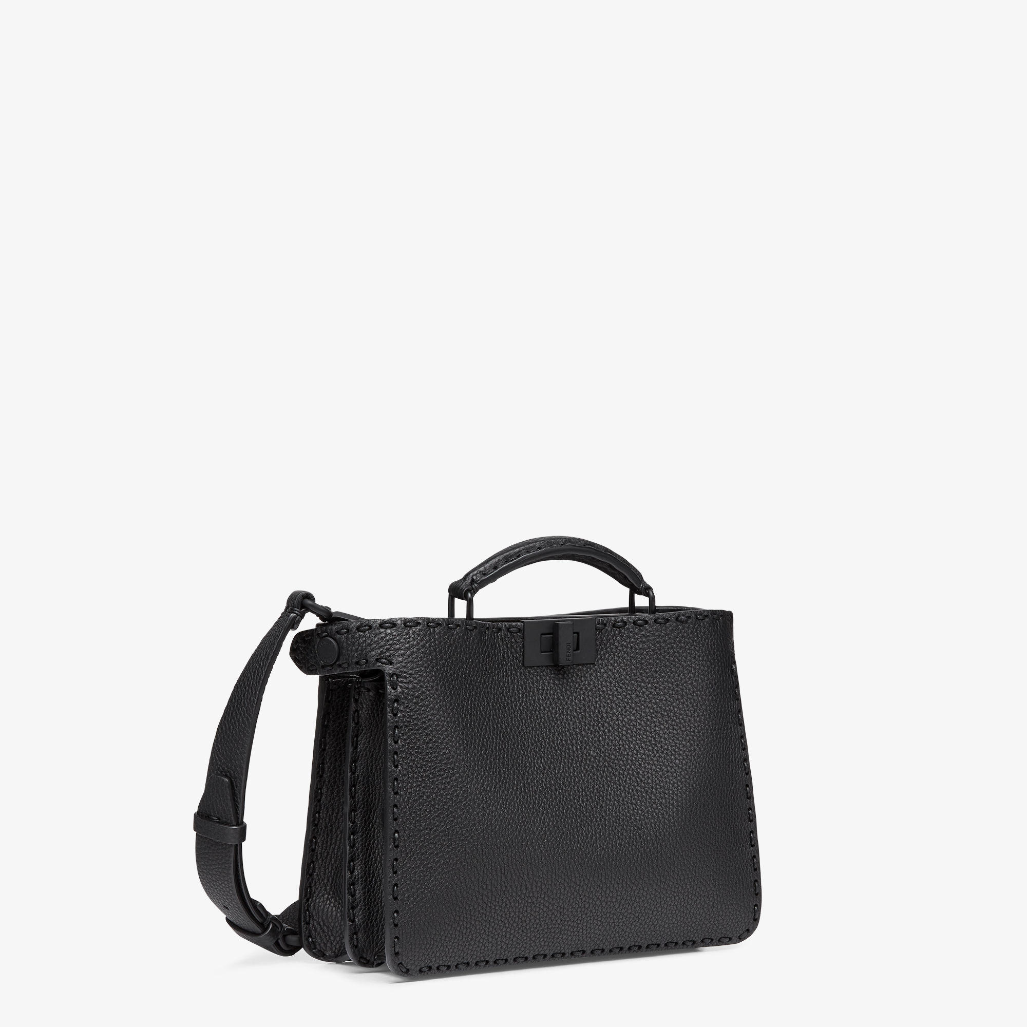 Peekaboo ISeeU Small Tasche Selleria in Schwarz mit 526 handgefertigten Nahten Fendi