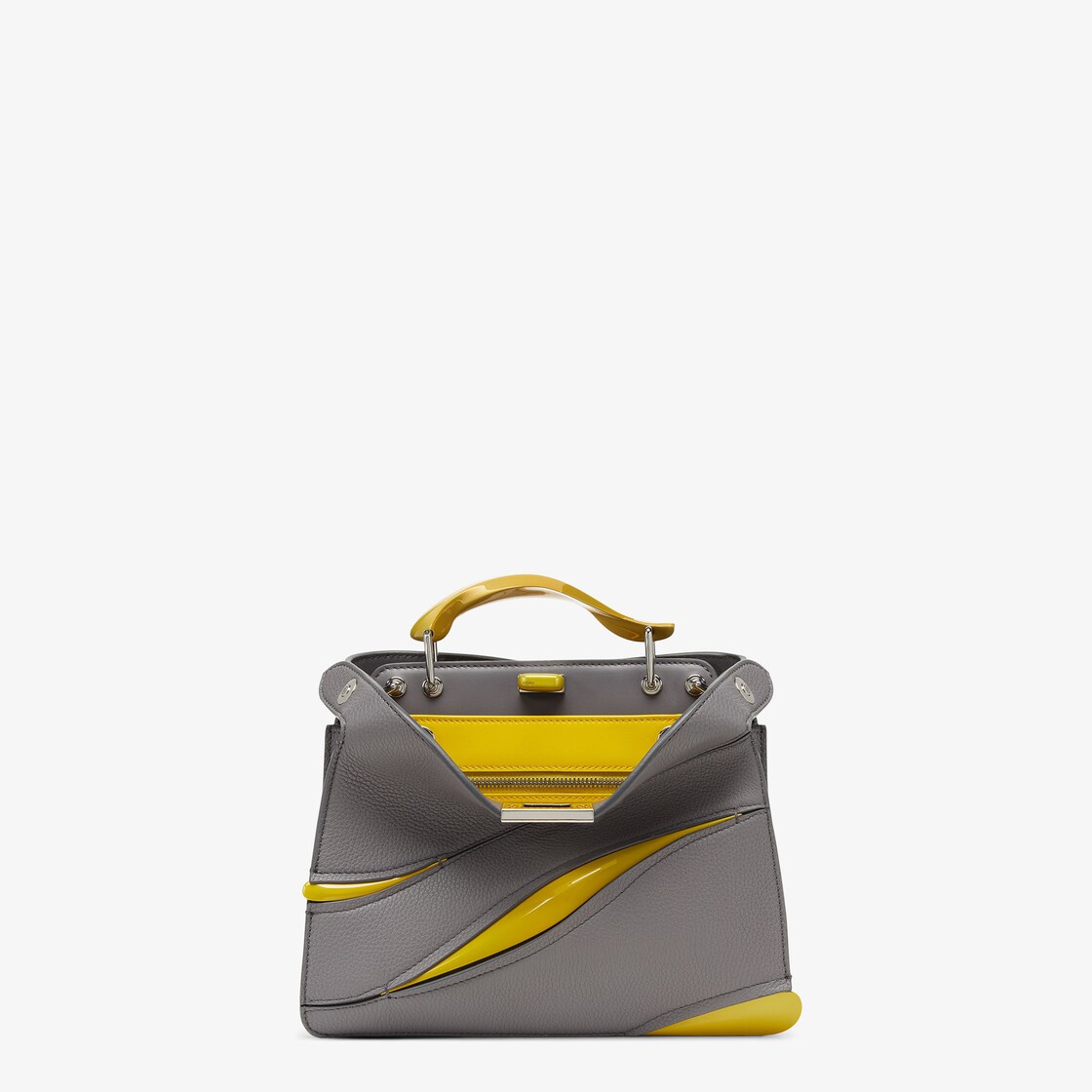 MAD x Fendi Peekaboo ISeeU Small Grey leather and yellow aluminium bag Fendi