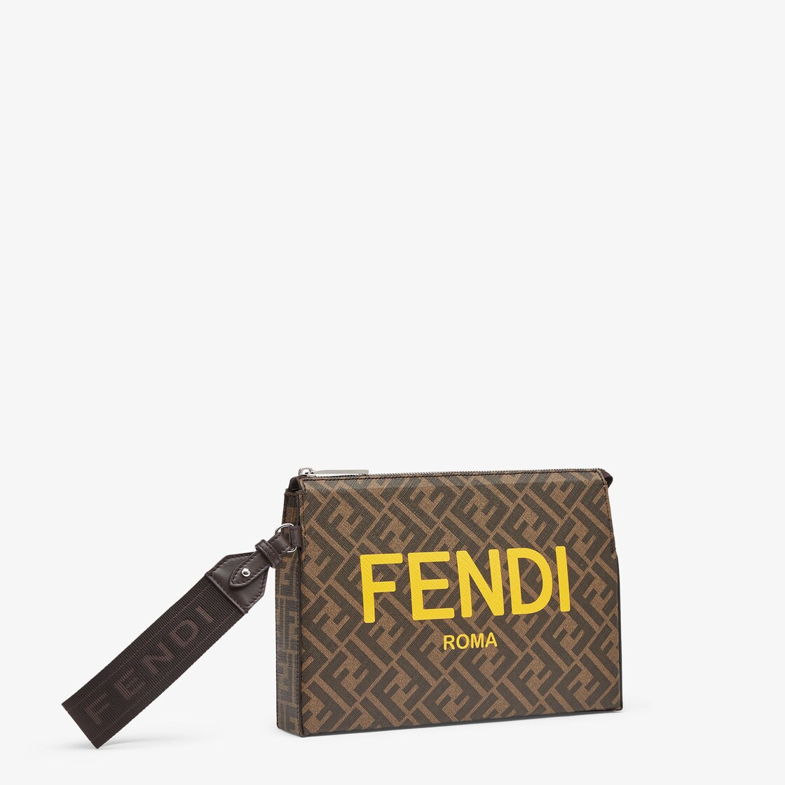 Fendi Clutch Pack FF Monogram Brown/Yellow in Fabric with Silver-tone - US