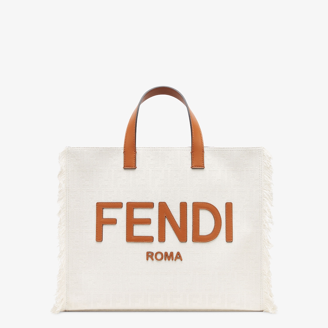 FF トートバッグ - ホワイト／ブラウンレザー FFジャカードバッグ | Fendi