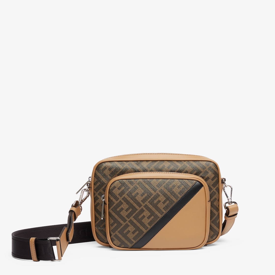 Fendi Diagonal Duo Camera Case Brown FF fabric bag Fendi