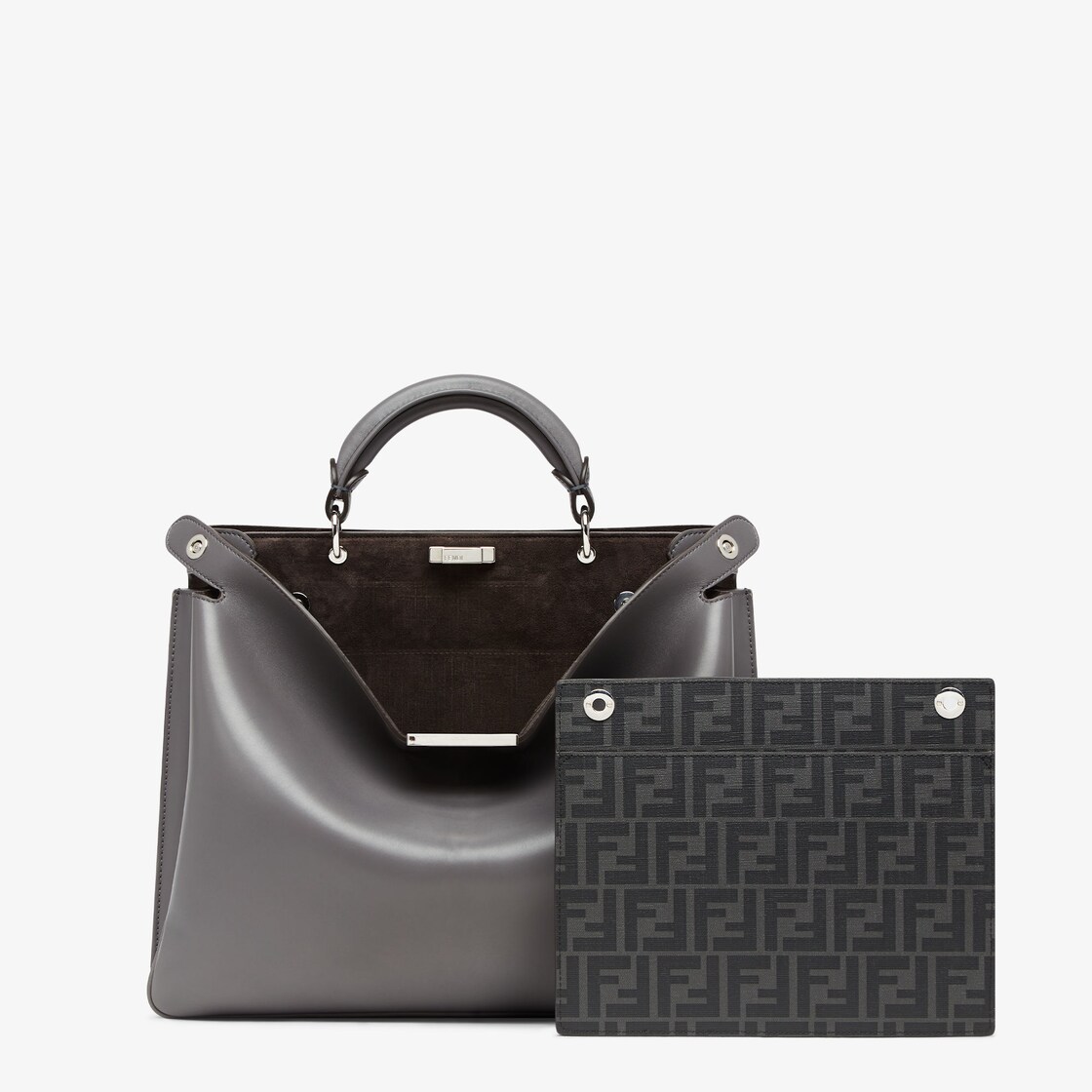 Peekaboo Soft Medium Leder Grau Fendi