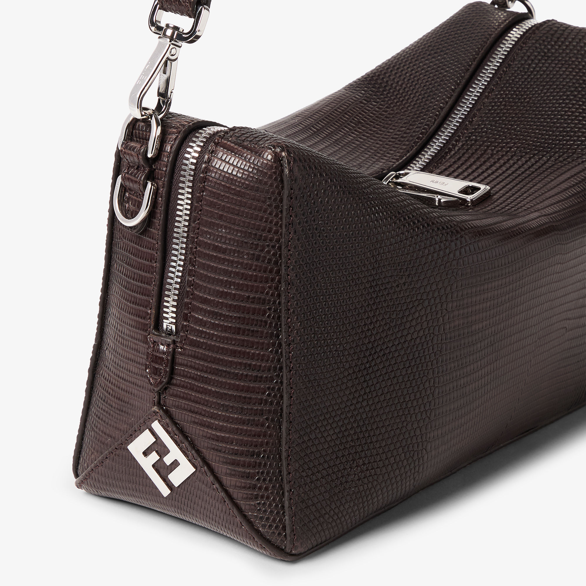 حقيبة Fendi Lui بحجم متوسط حقيبة من جلد السحلية باللون البني الداكن 6