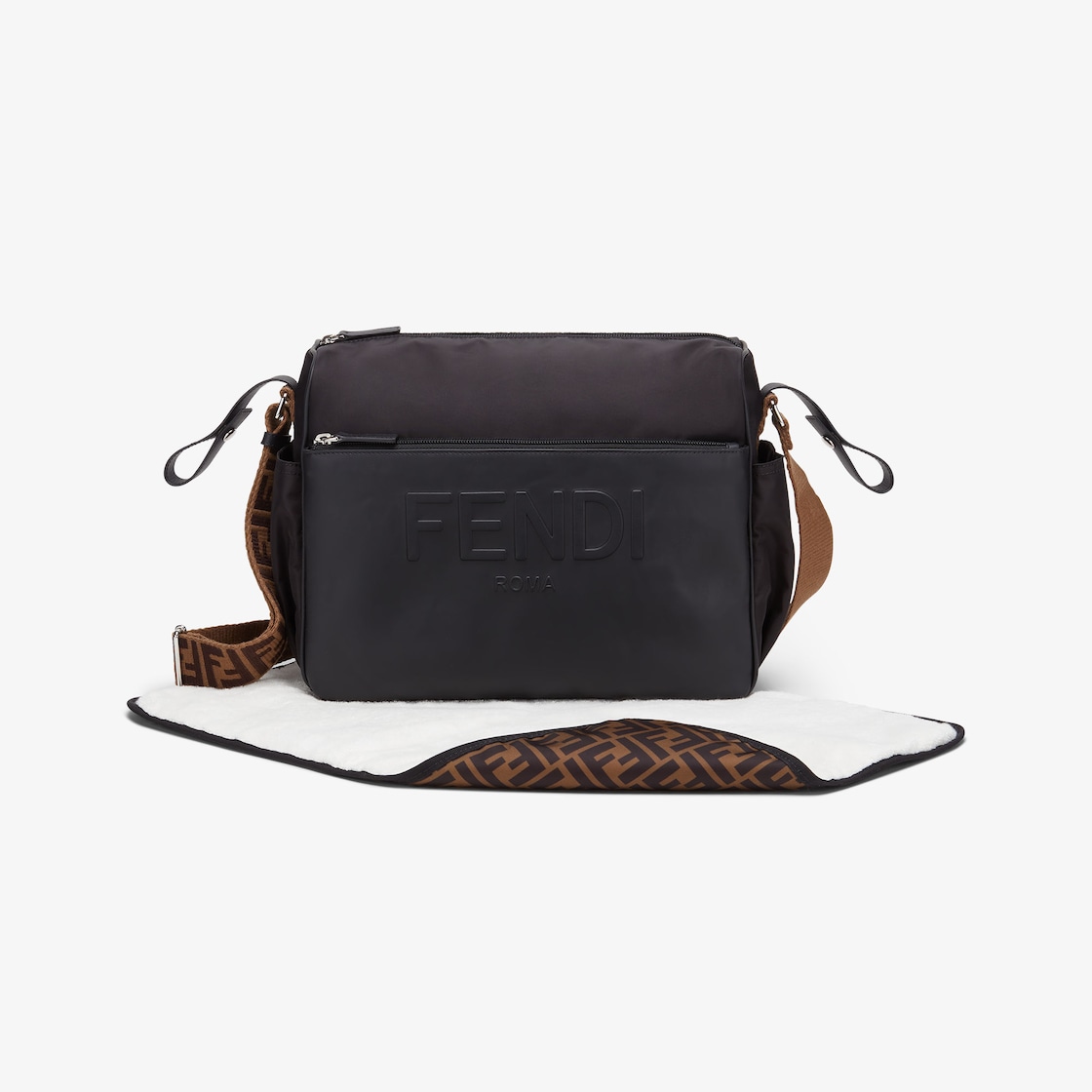 Changing Bag - Black leather and nylon diaper bag | Fendi