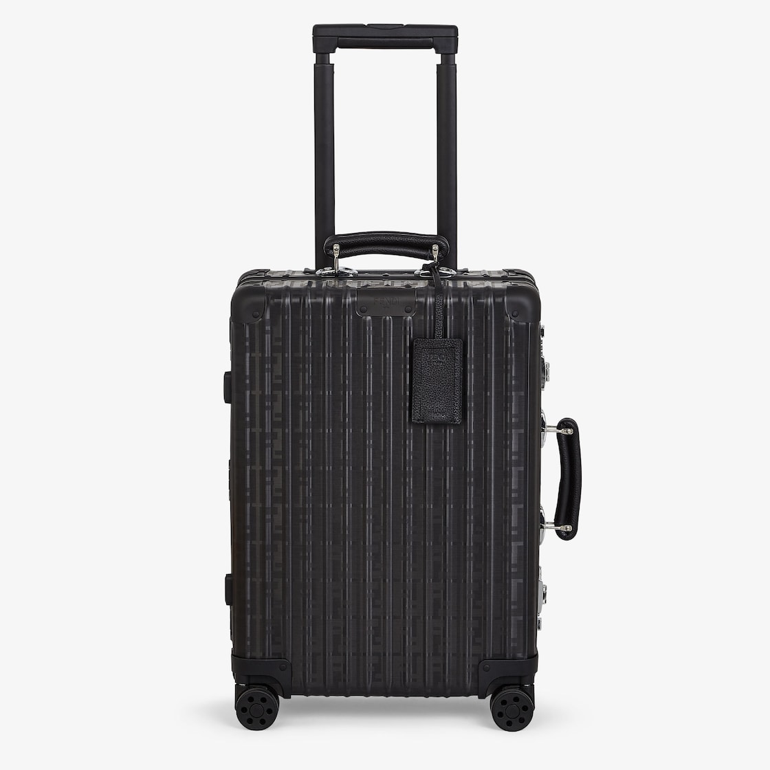 Cabin Size Trolley Black aluminum trolley case with leather