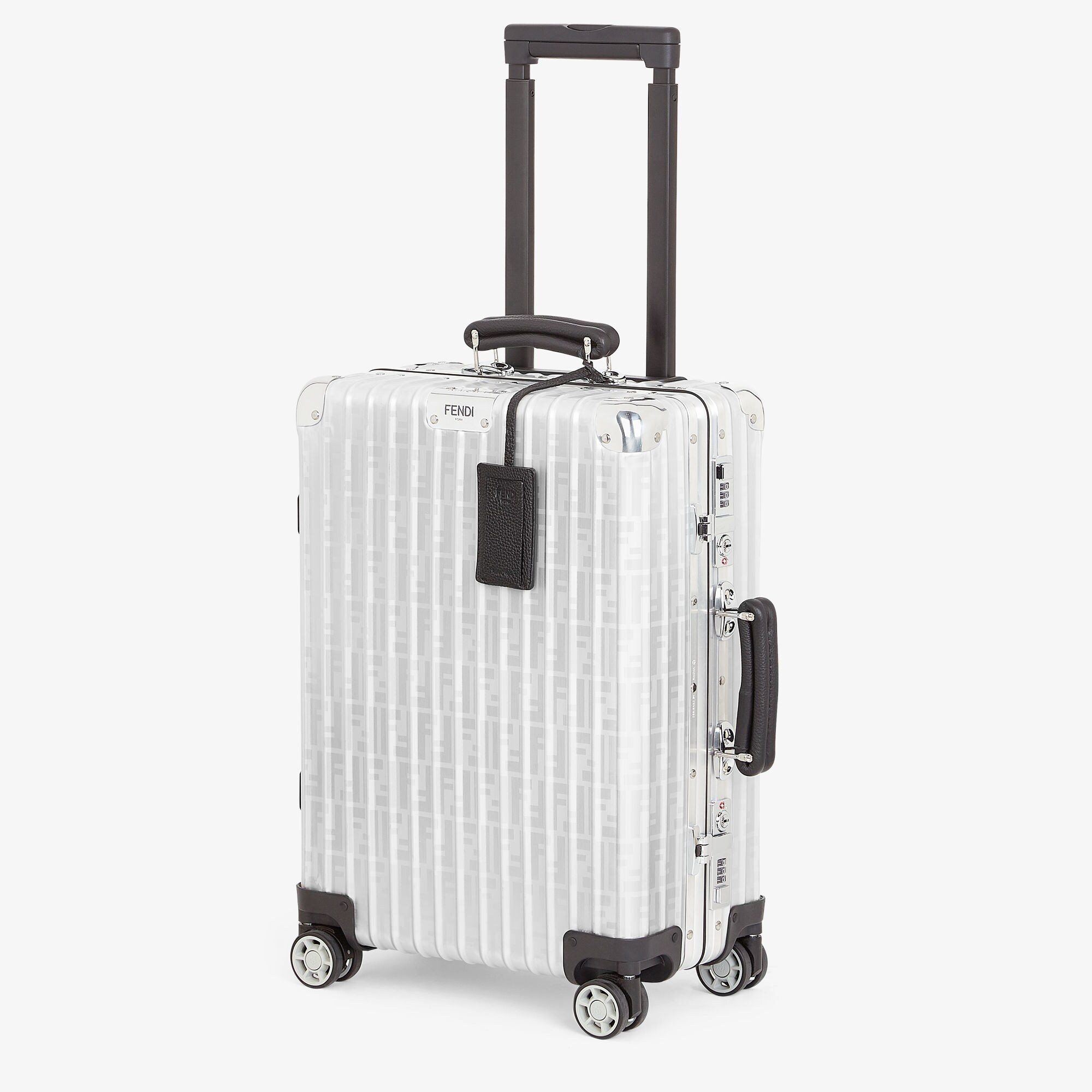 Cabin Size TrolleyAluminium trolley case with leather details