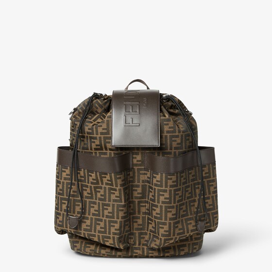 Fendi Large backpack in jacquard fabric with brown FF motif