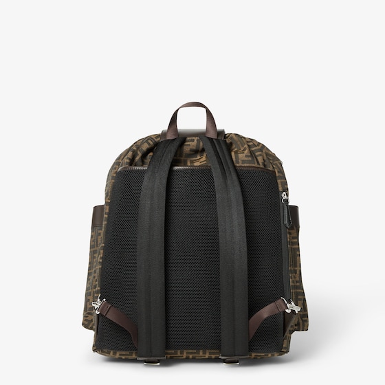 Fendi Large backpack in jacquard fabric with brown FF motif | Thumbnail 3