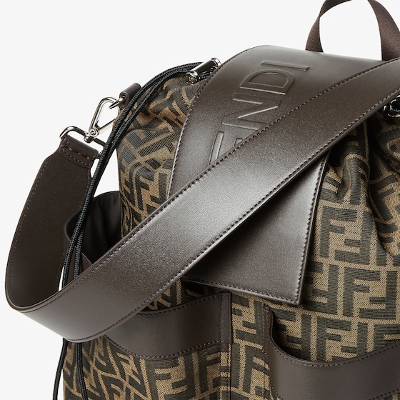 Fendi Large backpack in jacquard fabric with brown FF motif | Thumbnail 4