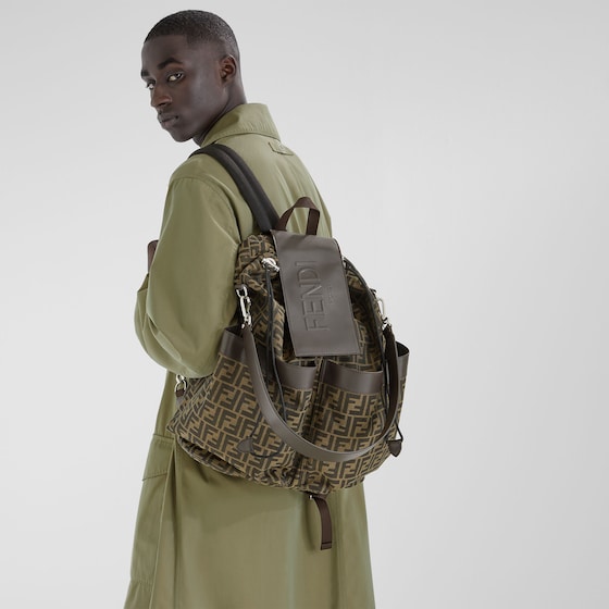 Fendi Large backpack in jacquard fabric with brown FF motif | Thumbnail 5
