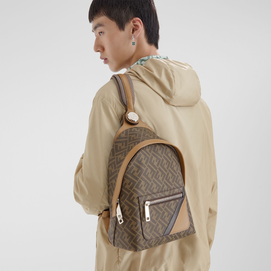 Fendi Chiodo Small Fendi Diagonal - Brown FF canvas backpack | Fendi