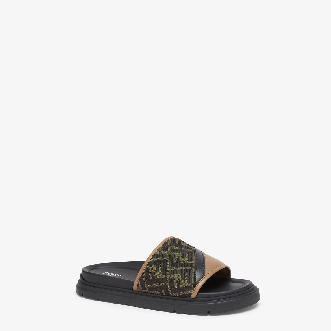 Fendi Diagonal Slides Brown FF jacquard and beige leather slides Fendi