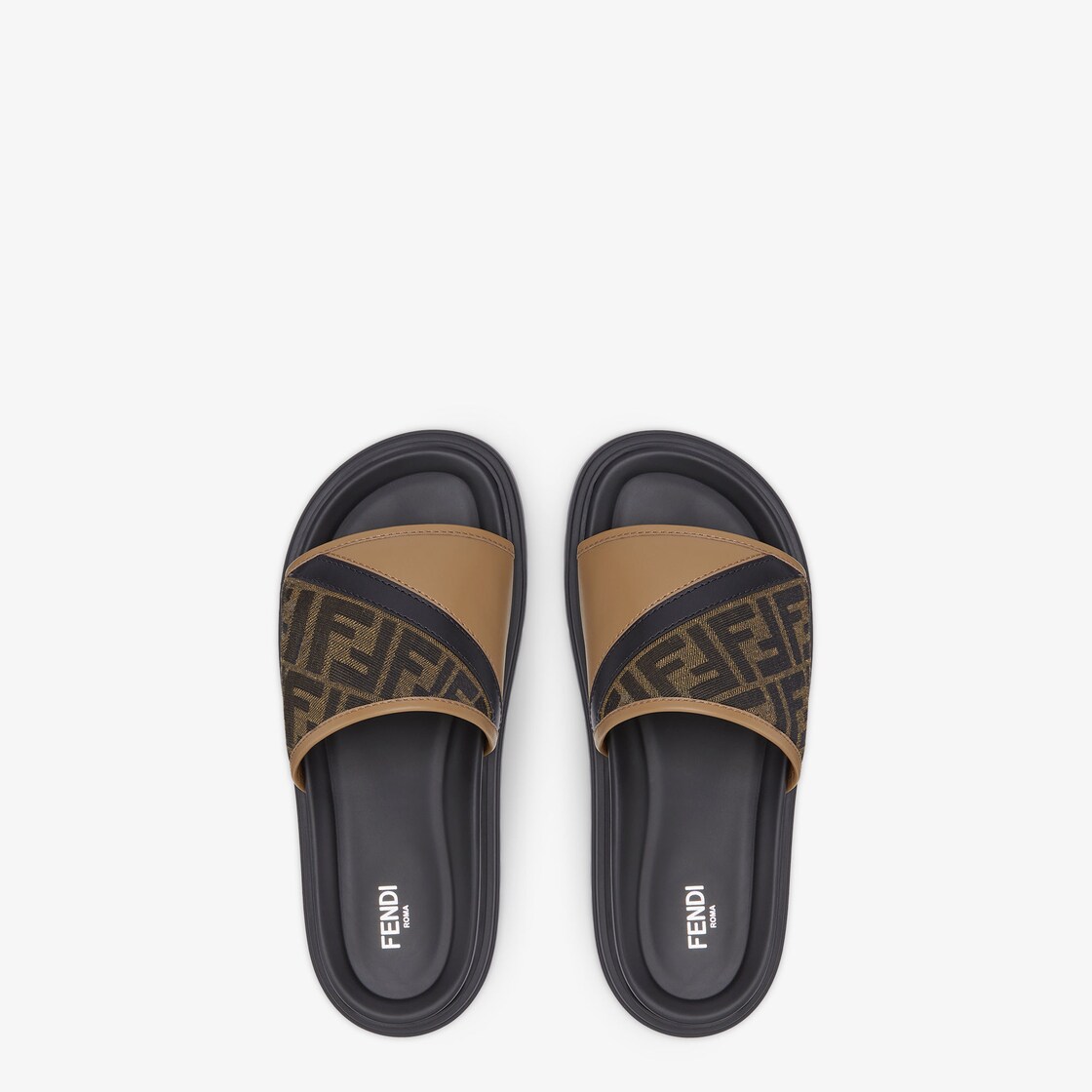 Fendi Diagonal Slides Brown FF jacquard and beige leather slides Brown - Image 5/6