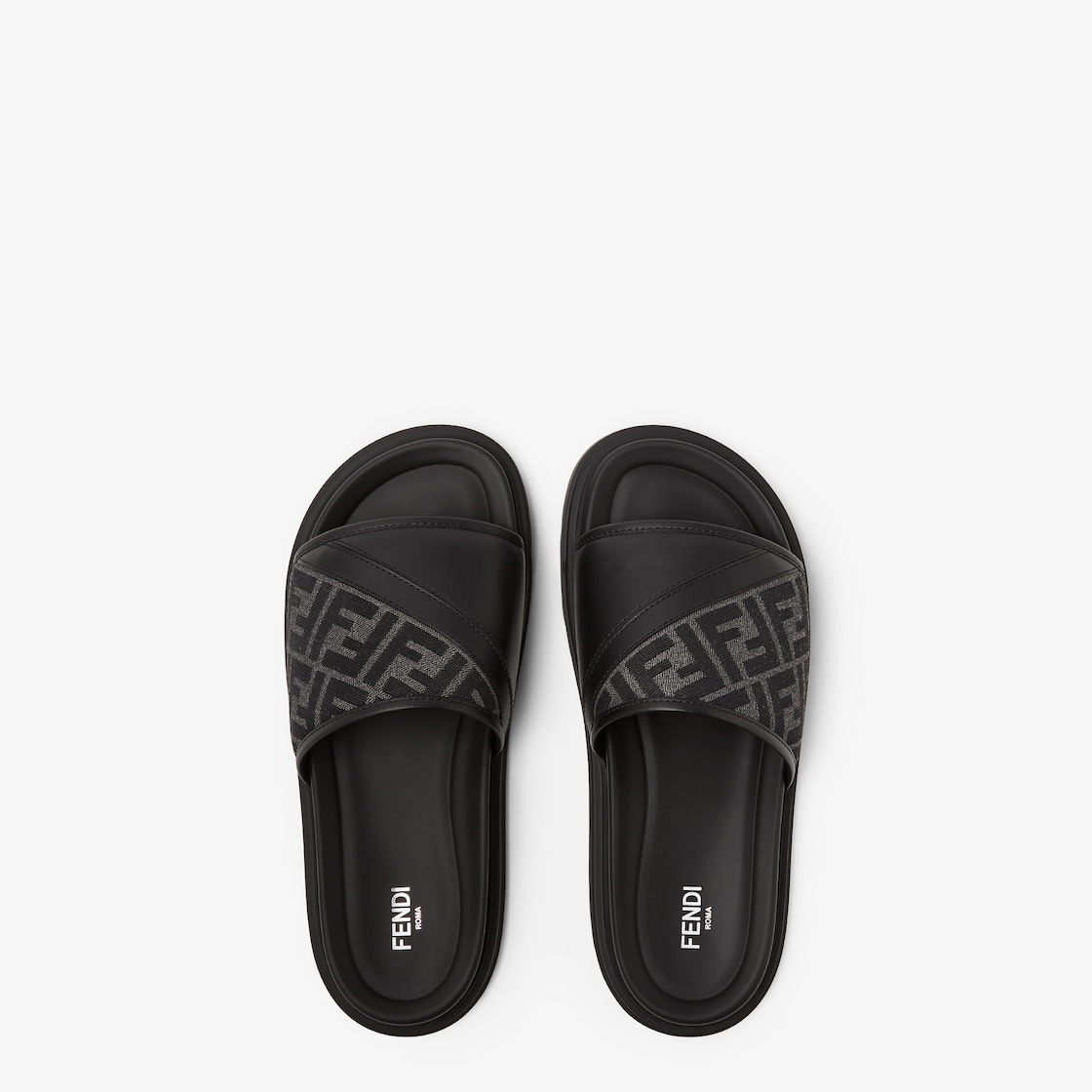 Fendi Diagonal Slides Grey FF jacquard and black leather slides Grey - Image 5/6