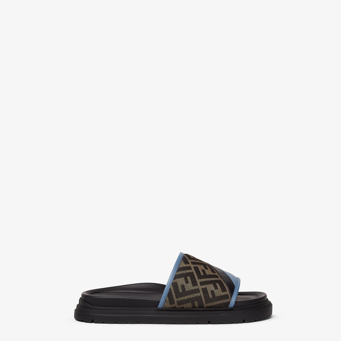 Fendi Diagonal Slides Brown FF jacquard and light blue leather slides Brown - Image 1/5