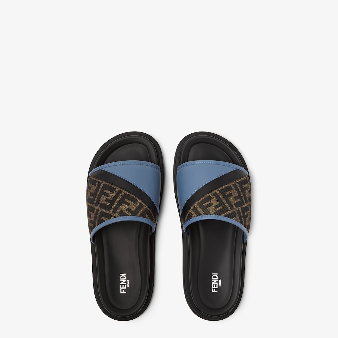 Fendi Diagonal Slides Brown FF jacquard and light blue leather slides Brown - Image 4/5