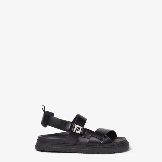 Fendi Ff Leather Sandals In Black