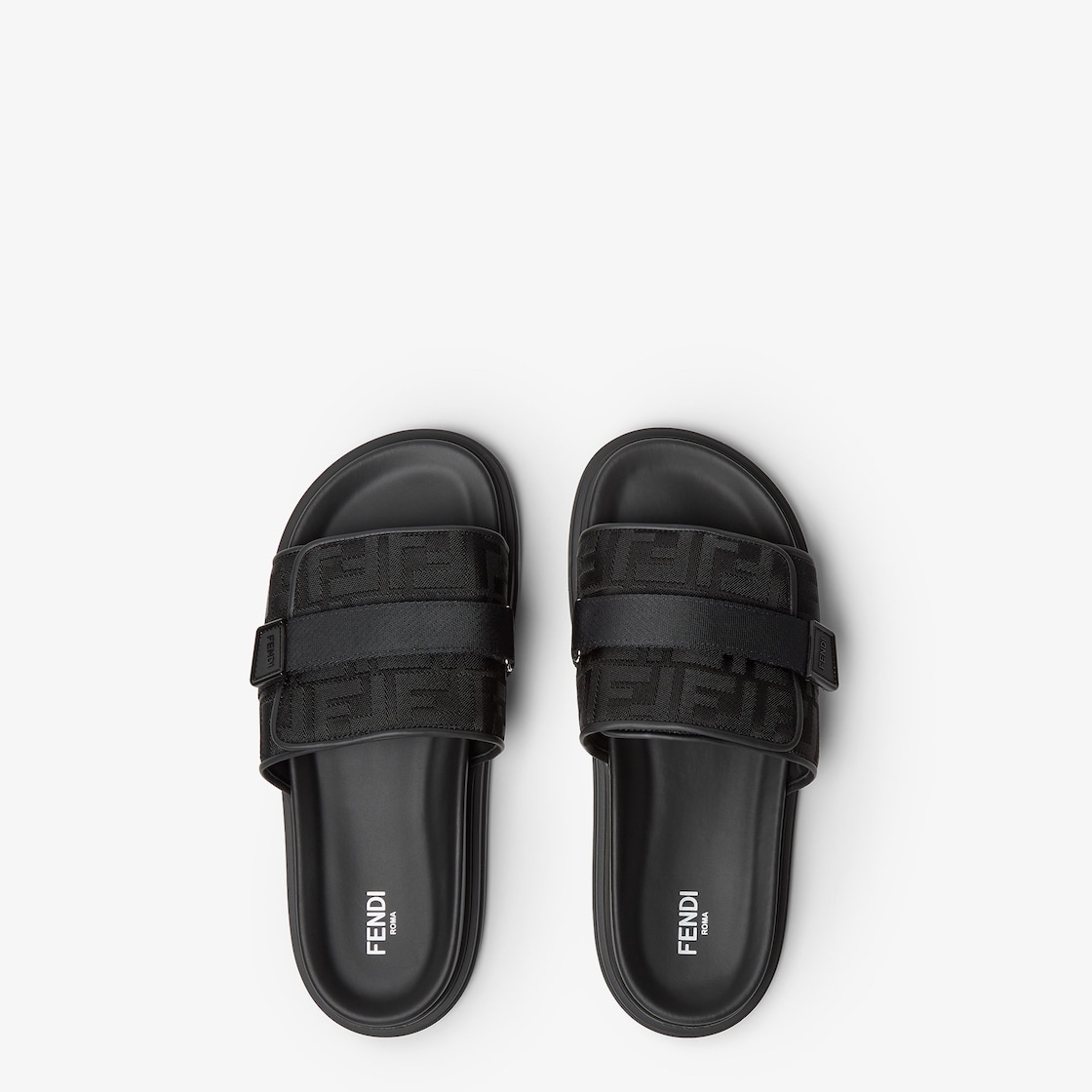 Fendi Chunky Slides Black leather and FF Nylon slides Black - Image 4/5