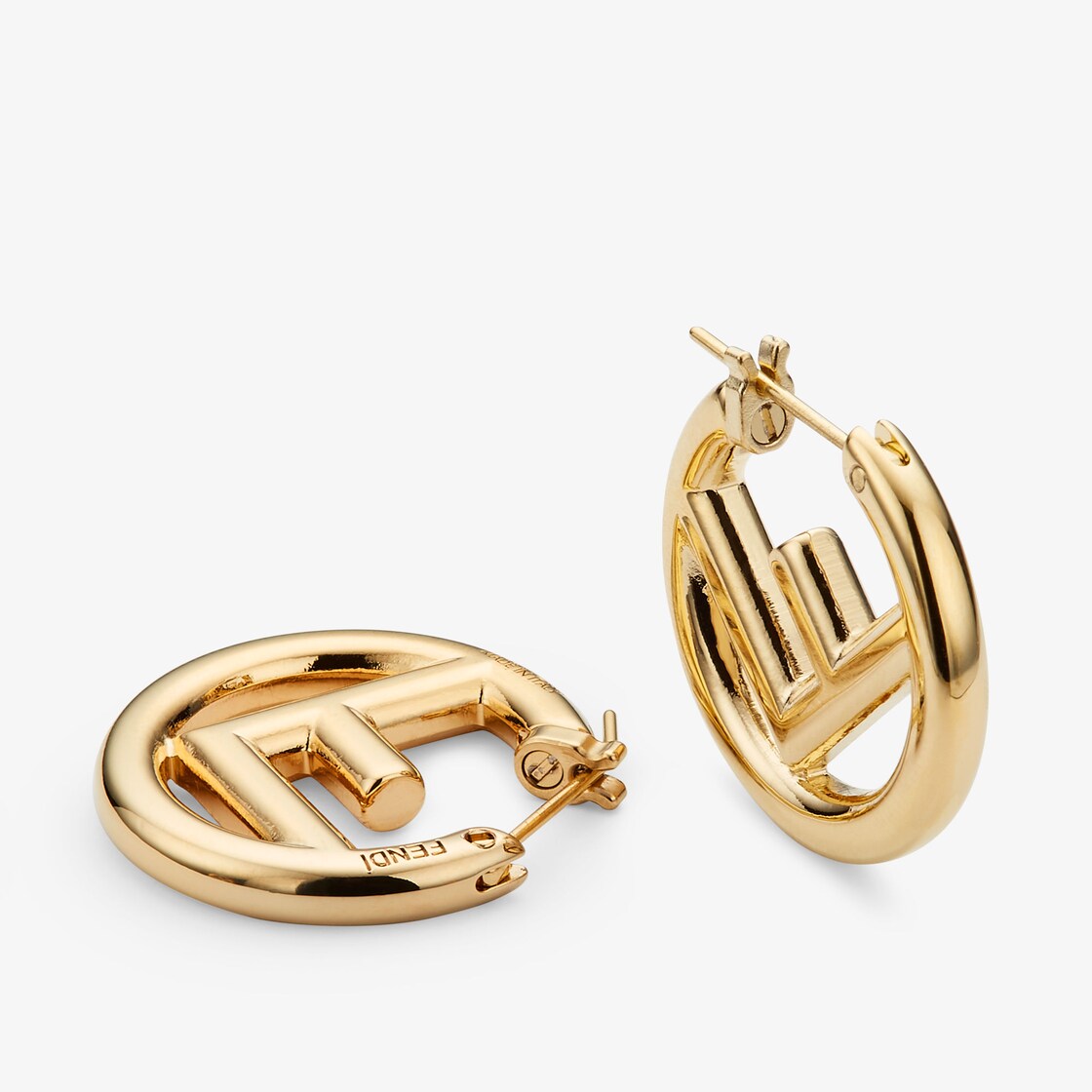 Fendi Logo Gold Tone Metal Hoop Earrings Fendi