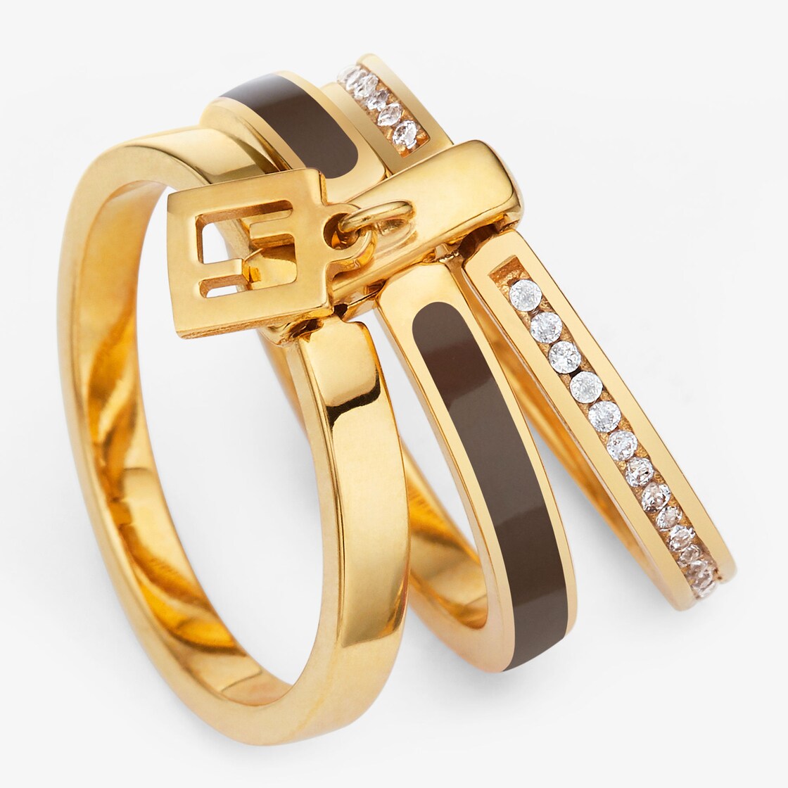 F Is Fendi Ring - Gold and hazelnut-coloured metal ring | Fendi