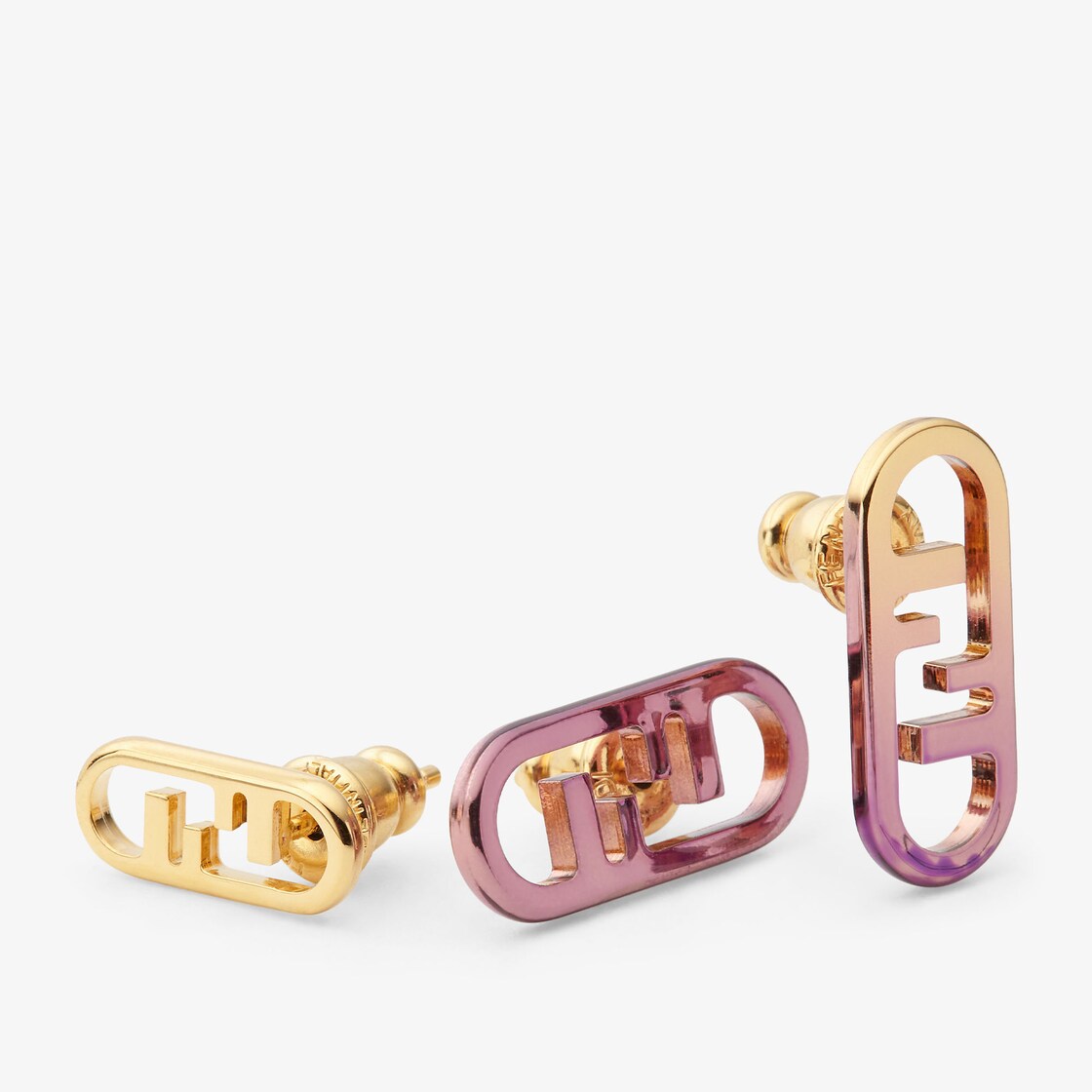 Set of Fendi O'Lock Earrings Gold finish Pink - Image 3/4