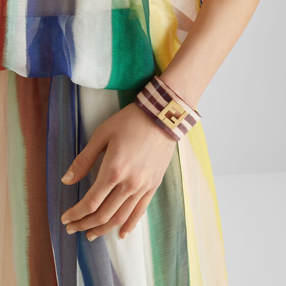 Fendi Rigid bracelet with cut-out FF logo made of metal with | Thumbnail 3
