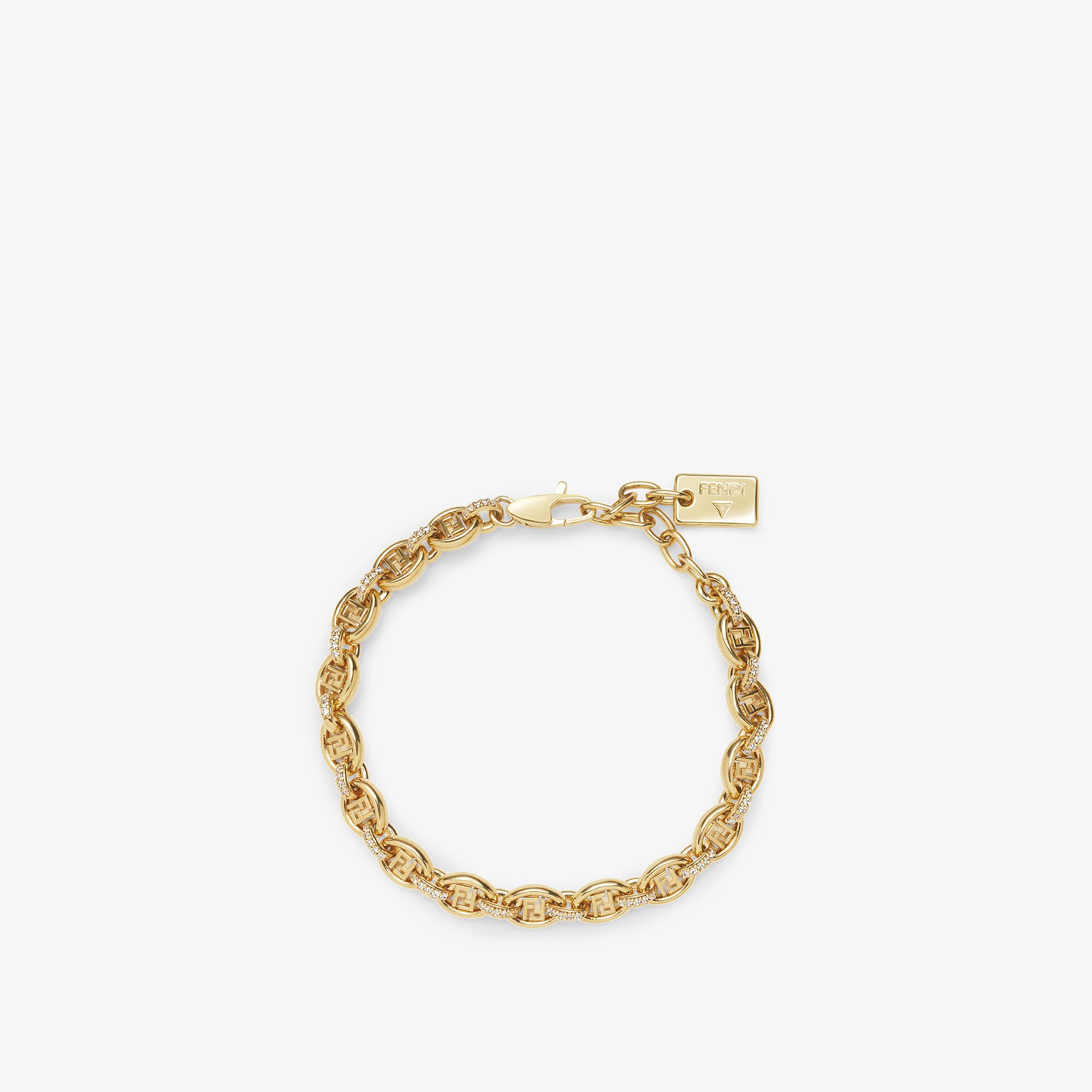 سوار سلسلة Fendi Orbit سوار من المعدن والكريستال باللون الذهبي