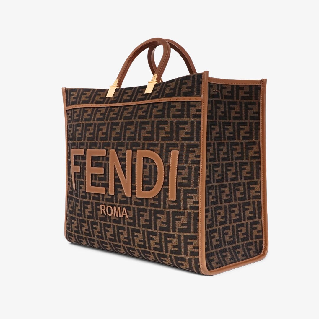 Fendi Sunshine Large - Brown FF jacquard fabric shopper | Fendi