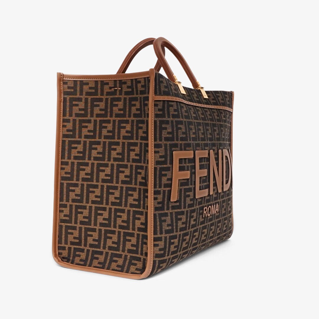 Fendi Sunshine Large - Brown FF jacquard fabric shopper | Fendi