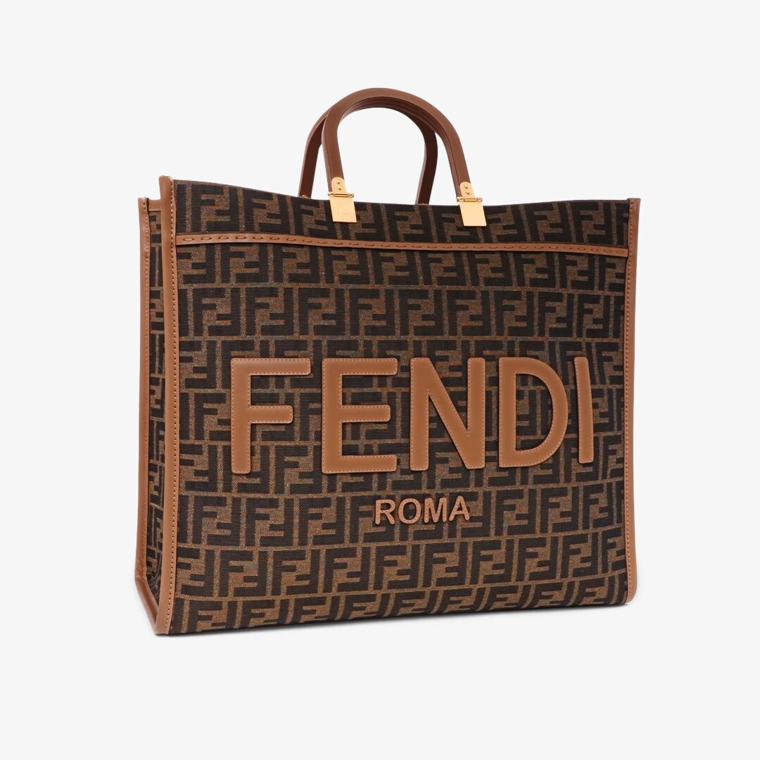 Fendi Sunshine Large - Brown FF jacquard fabric shopper | Fendi