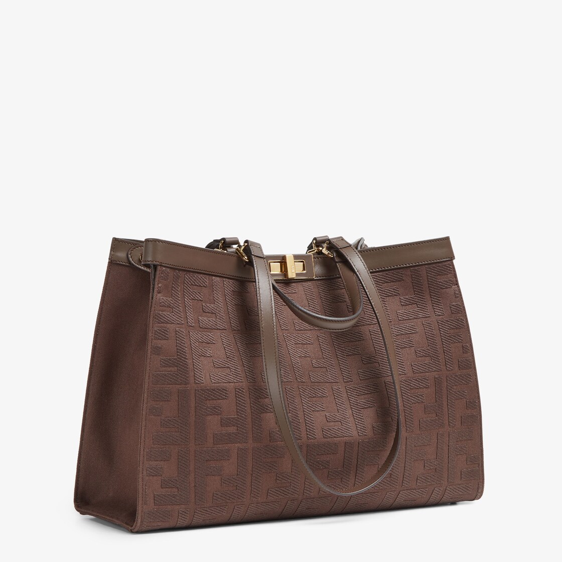 X-Tote - Dark brown canvas shopper with FF embroidery