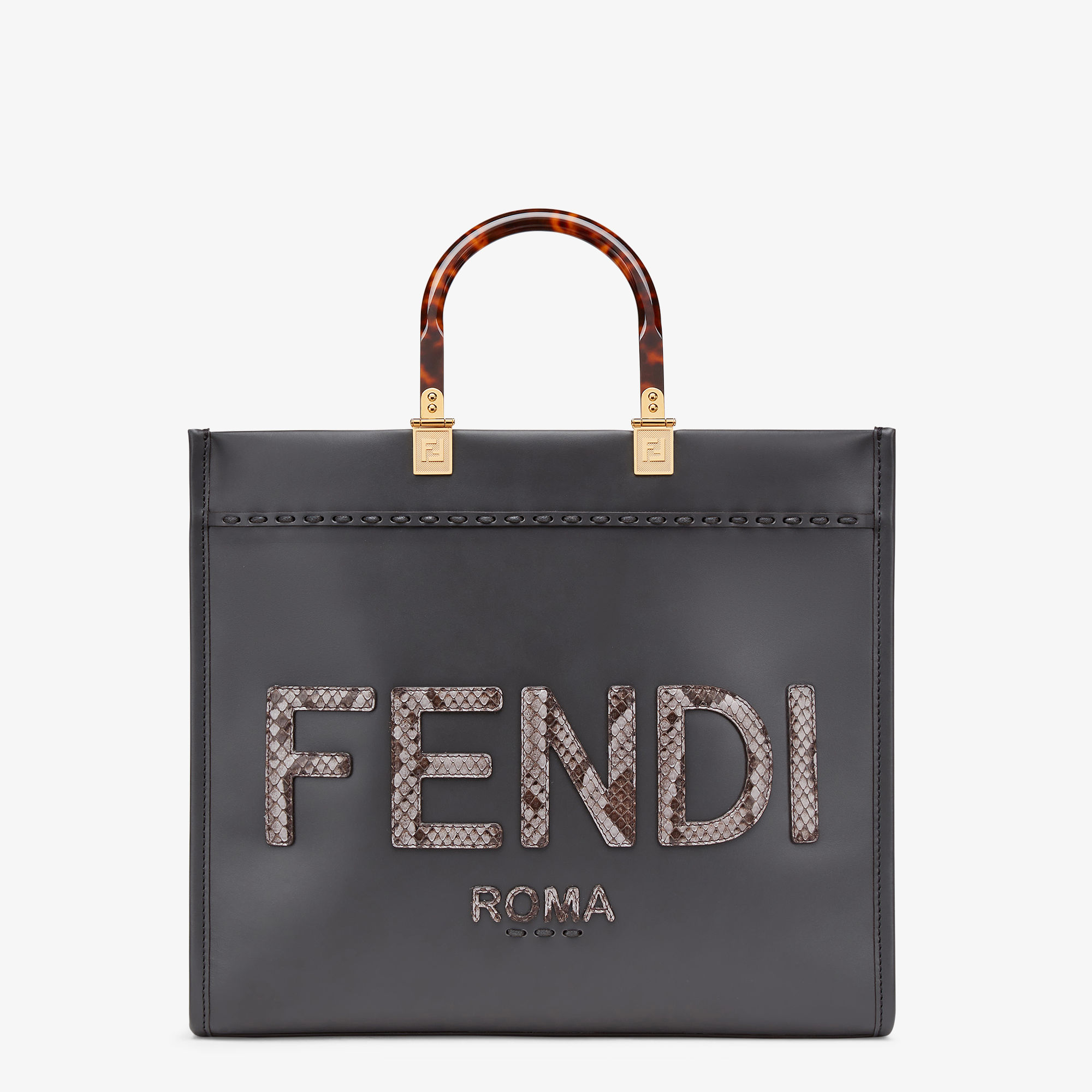 Fendi Sunshine Medium - Dark grey leather and elaphe shopper | Fendi